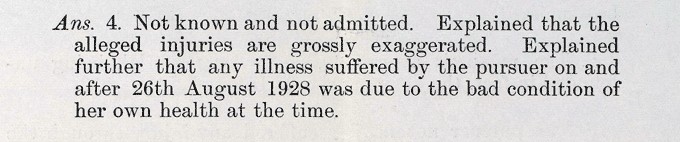 Image shows David Stevenson’s Answer 4, from the Closed Records in claim by May Donoghue against David Stevenson, 1929. National Records of Scotland reference: CS252/2299.